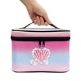 thumbnail image 3 of HELLHERO Makeup Bag Lightweight Travel Makeup Organizer Case with Brush Slots Multifunctional Double Zip Pastel Shell Heart, 3 of 5