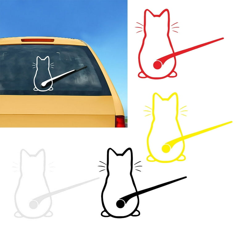 Leadigol Cute Cat Car Windshield Wiper Sticker – Funny Cat Wagging Tail Decal For Rear Window, 20x32cm, Black/White PVC Vinyl Art