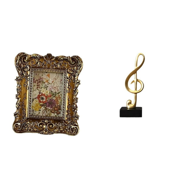 Marco de fotos,Marco de fotos retro Marco de fotos de mesa vintage,Marco de fotos adornado para colgar en la pared,decoración del hogar,Figura de escritorio,Escultura de nota musical para