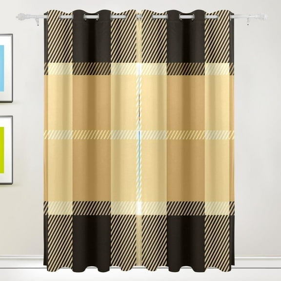 Yellow Lattice Black Out Curtains 84 Inch Length Curtains for Sliding Glass Doors Bedroom Living Room 2 Pack