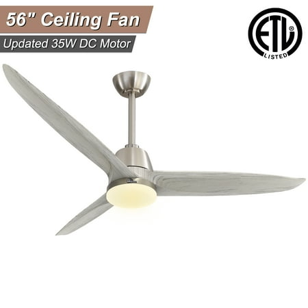 

Sofucor 56 Wood Ceiling Fan with Light and Remote 3 Blades with Reverse Airflow Brushed Nickel with Gray Blades Downrod Ceiling Fan