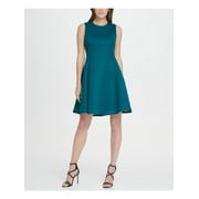 DKNY Womens Teal Sleeveless Jewel Neck Short Fit + Flare Party Dress Size: 12