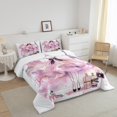 thumbnail image 3 of Pink Girly Dress Bedding Queen Women Eiffel Tower Paris Comforter Set Tie-Dye Bedding Comforter Sets Modern Fashion Pink High Heels Romantic Makeup Themed Duvet Insert Perfume Print Quilt, 3 of 6