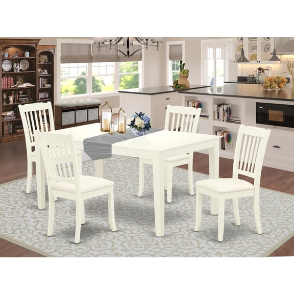 5-Piece Dinette Set - Rectangle Dining Table & 4 Kitchen Chairs - Linen White Finish - 36x60 Inch
