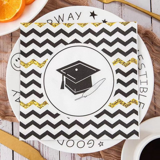 KAKOWELY 100 servilletas de papel absorbente grueso para fiestas de graduación, ideales para graduaciones de secundaria y universidad en 2025.