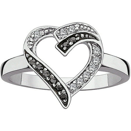 .17 Carat T.G.W. Black and White CZ Sterling Silver Open Heart Ring