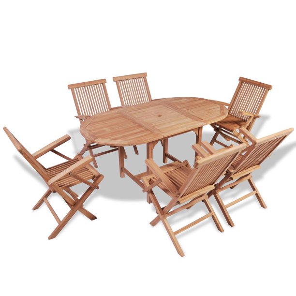 Anself Outdoor Dining Set 7 Pieces Teak With Extendable Table Walmart Com Walmart Com