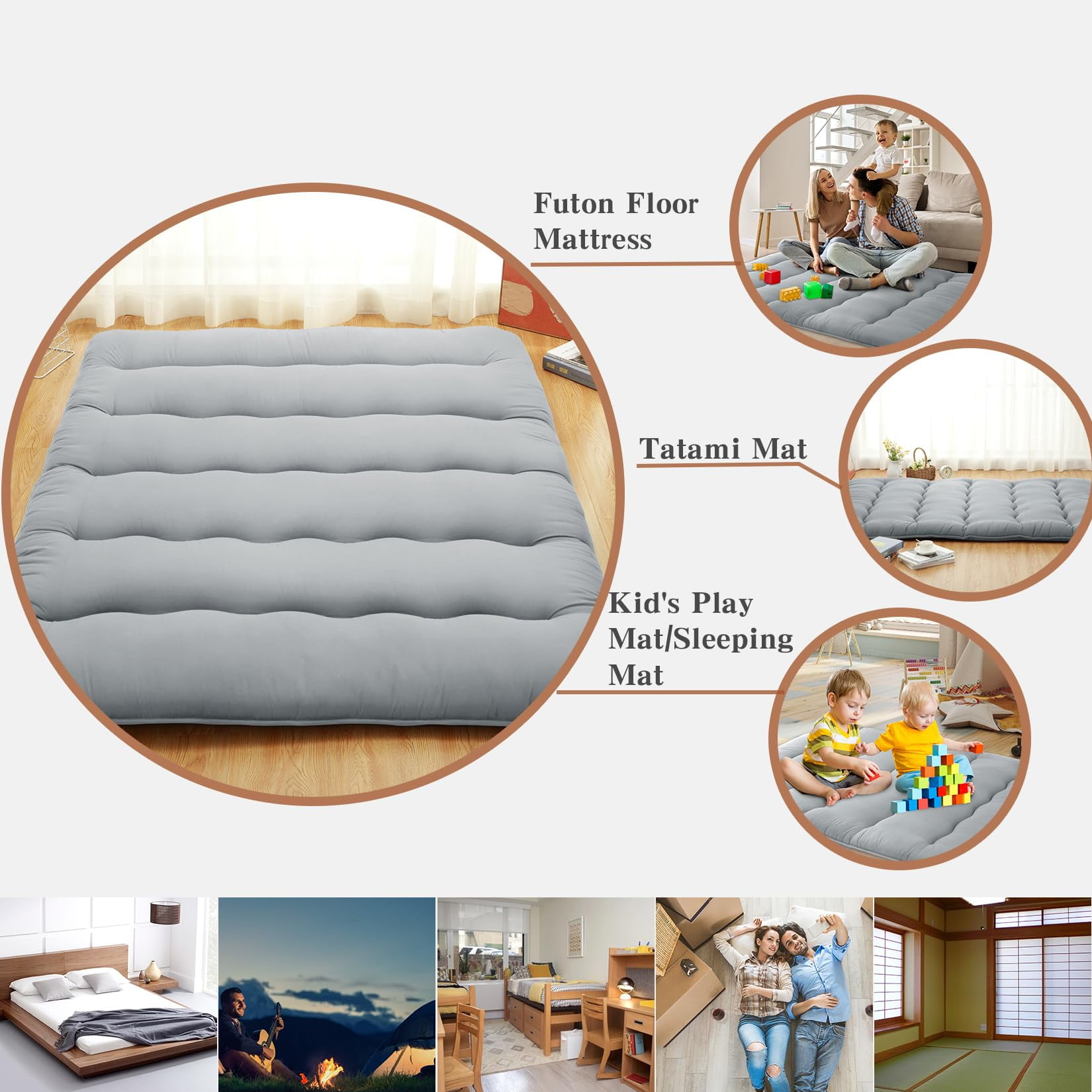 Danolapsi Japanese Floor Mattress Twin/Full Size,Futon Mattress Foldable Sleeping Pad for Kids,Roll Up Mattress Tatami Mat for Camping,Guest Room,Bedroom
