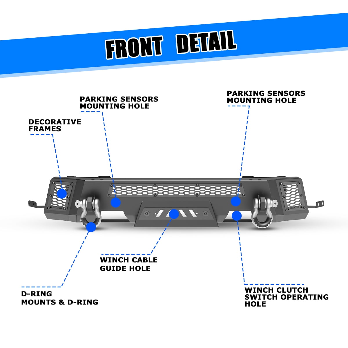 Heavy Duty Steel Front Bumper for Ford Ranger 2019 2020 2021 2022 2023,Black Powder Coated Front Bumper