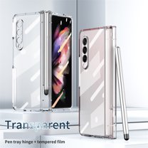 Dteck for Samsung Galaxy Z Fold 5 Case Hinge Protection Luxury Crystal Transparent All-Inclusive Full Body Case Bulit-in Screen Protector with Stylus for Samsung Galaxy Z Fold5 5G,Clear