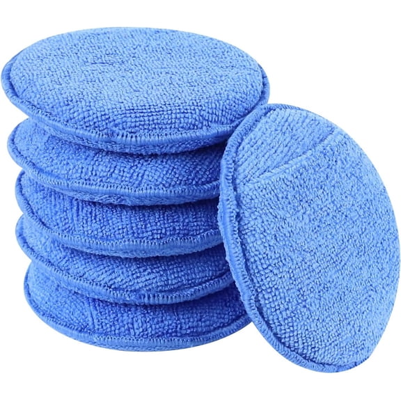 6 count Microfiber Wax Applicator, 5" Round Applicator Pads, Soft Automotive Waxing  Pads, Buffing Pads for  Cleaning, Polishing and Detailing,   Wash Sponge (Blue)