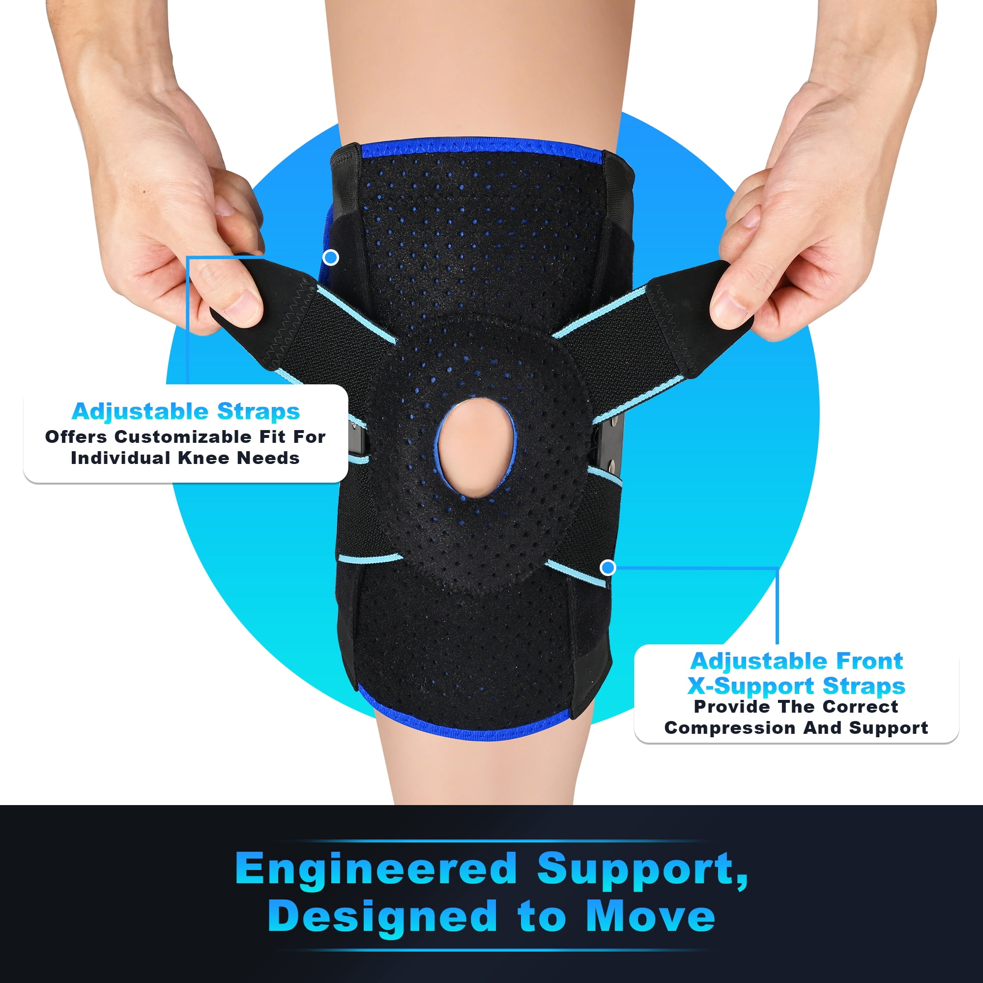 HLTHZONE Hinged Knee Brace with Side Stabilizers for Knee Pain – Adjustable Knee Support for Meniscus Tear, Arthritis & ACL, Fits 12"–23", Black/Blue
