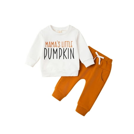

Qtinghua Toddler Baby Boy Halloween Outfits Long Sleeve Letter Print Sweatshirt+Trousers Fall Clothes White 18-24 Months