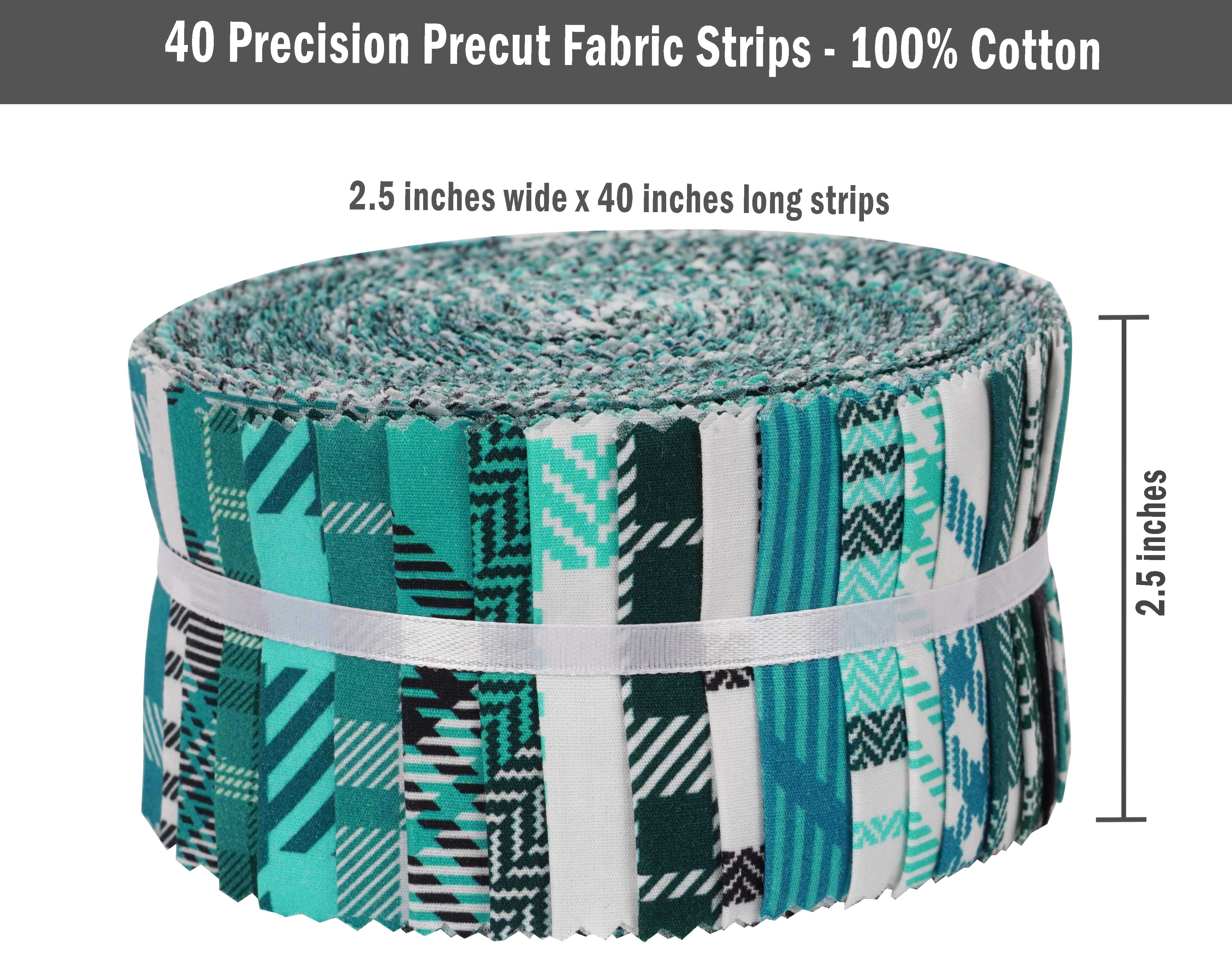 Soimoi 40Pcs Check & Tartan Print Cotton Precut Fabrics For Quilting Craft Strips 2.5x42inches Jelly Roll - Teal Blue