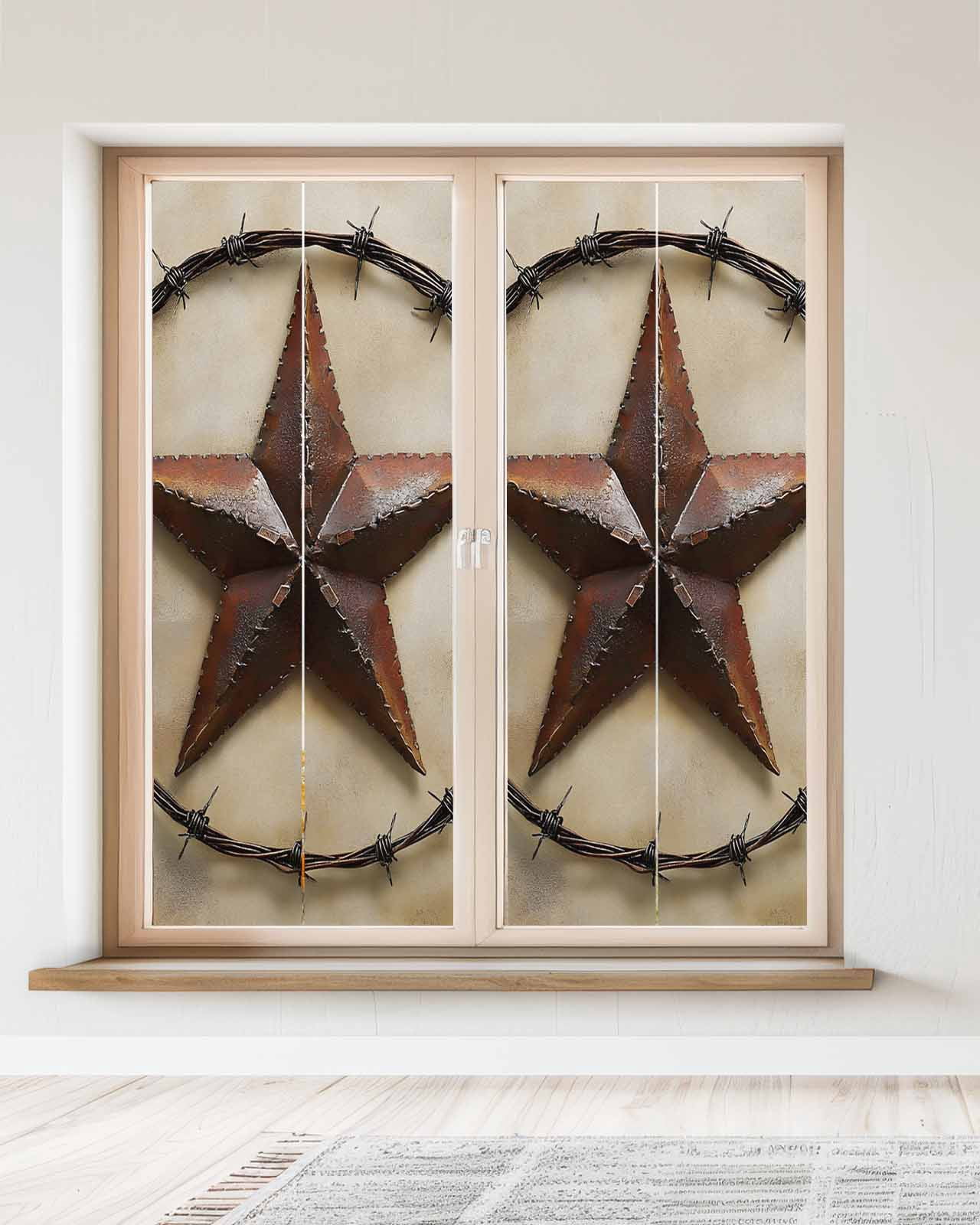 Window Privacy Film Country Star Retro Stained Glass Window Film Decorative Sun Block Window Cover Farmhouse Western Aesthetic Art Window Clings Static Adhesive Sticker for Bathroom 23.6"x59"