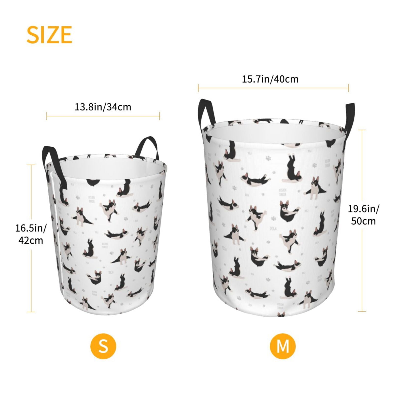 Large Laundry Basket with Handles - Yoga dogs funny Boston terrier Kids Baby Dirty Clothes Laundry Hamper for Bedroom Aesthetic