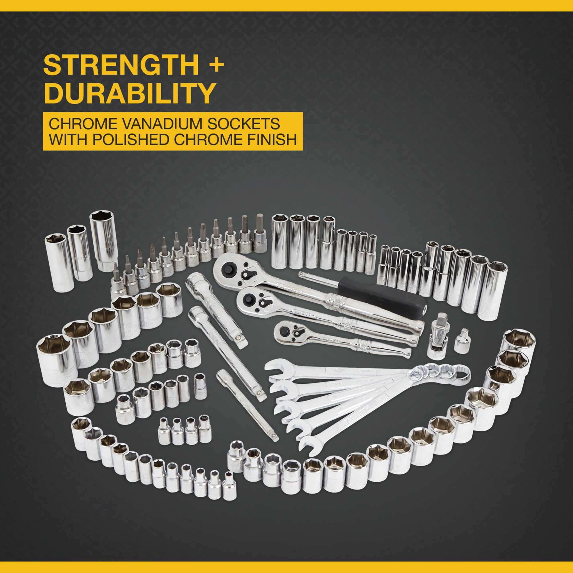 Klutch Mechanic's Socket Set, 97-Pc., 1/4in., 3/8in. and 1/2in. Drive, SAE and Metric