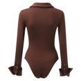 thumbnail image 3 of Aayomet Bodysuit For Women Jumpsuit Women's Solid Color Button Down Long Sleeve Jumpsuit,Coffee S, 3 of 4