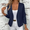 thumbnail image 2 of XPMWRP Women's Solid Color Casual Lightweight Jackets Ruched 3/4 Sleeve Open Front Work Office Blazer Suit Lapel Coat Blue M, 2 of 9