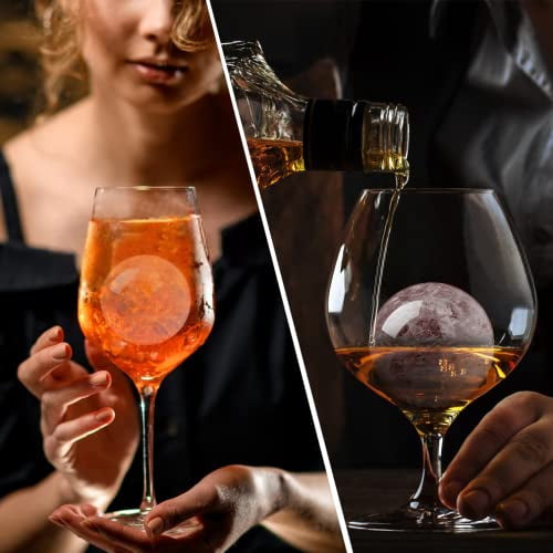 Reusable 2.5 Inch Silicone Ice Ball Maker with Lids and Funnel, Easy Release Round Ice Sphere Mold for Whiskey, Cocktails, Bourbon, and Drinks