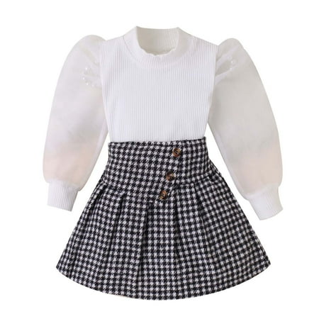 

Toddler Baby Girl Fall Winter Outfits Solid Turtleneck Long Sleeve Knit Rib Tops Plaid Mini Pleated Skirt Set Clothes Baby Girl Clothes for Women Baby Girl Cute Stuff Outfit for Big Kids Girl 2t Cute