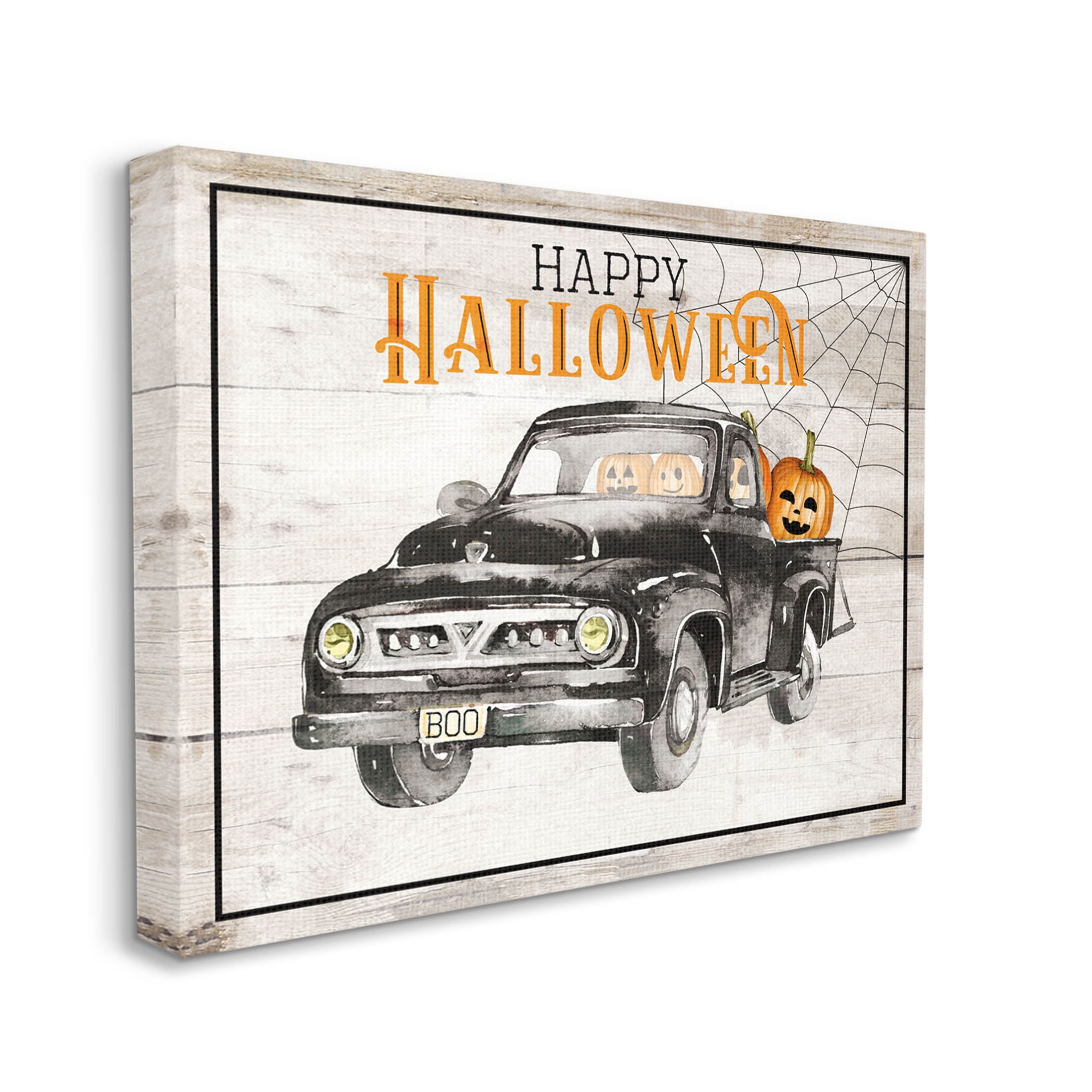 Stupell Industries Happy Halloween Pumpkin Truck Graphic Art Gallery Wrapped Canvas Print Wall Art, Design by Daniela Santiago