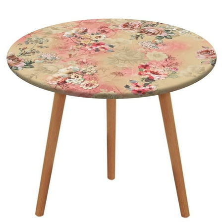 

Bybiment Round Fitted Tablecloth with Elastic Edge Floral Pattern Pink Decorative Tablecloth Table Cover 47 Inch