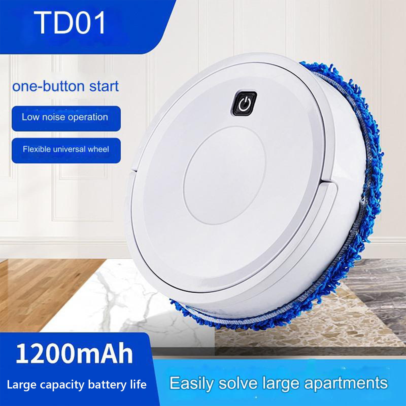 Automatic Mopping Machine, Floor Mopping Robot, Robotic Vacuums Low Noise Wet And Dry Dual-Purpose, 360° Full-Surround Wipe, with Spray Function, Round Cordless Electric Mopping Machine for Dust
