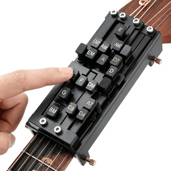 Guitar Chord Presser for Beginners, One-Touch Guitar Learning Aid with 15 Chords, Finger-Friendly Guitar Trainer, Portable Tool for Acoustic Guitar Practice
