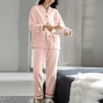 thumbnail image 3 of XUNKUSGA Womens Pajamas Set Soft Flannel Women's Sleepwear Winter Cozy Pjs Sets for Women Casual Long Sleeve V-Neck Button Down Loungewear Pajama Set, 3 of 5