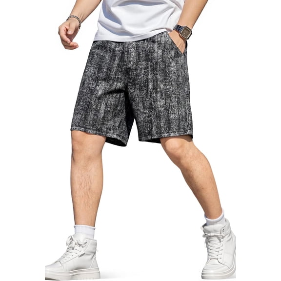 GINGTTO Men's Baggy Loose Fit Frosted Wash 9" Denim Shorts