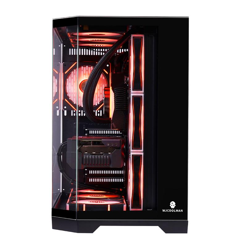 WJCOOLMAN Dreamer Plus Black Panoramic Version 2Side Transparent Glass Gaming Computer Case Support 7 Fan Positions 360 AIO Support ATX / M-ATX/MINI-ITX Gming Case High-Airflow Design