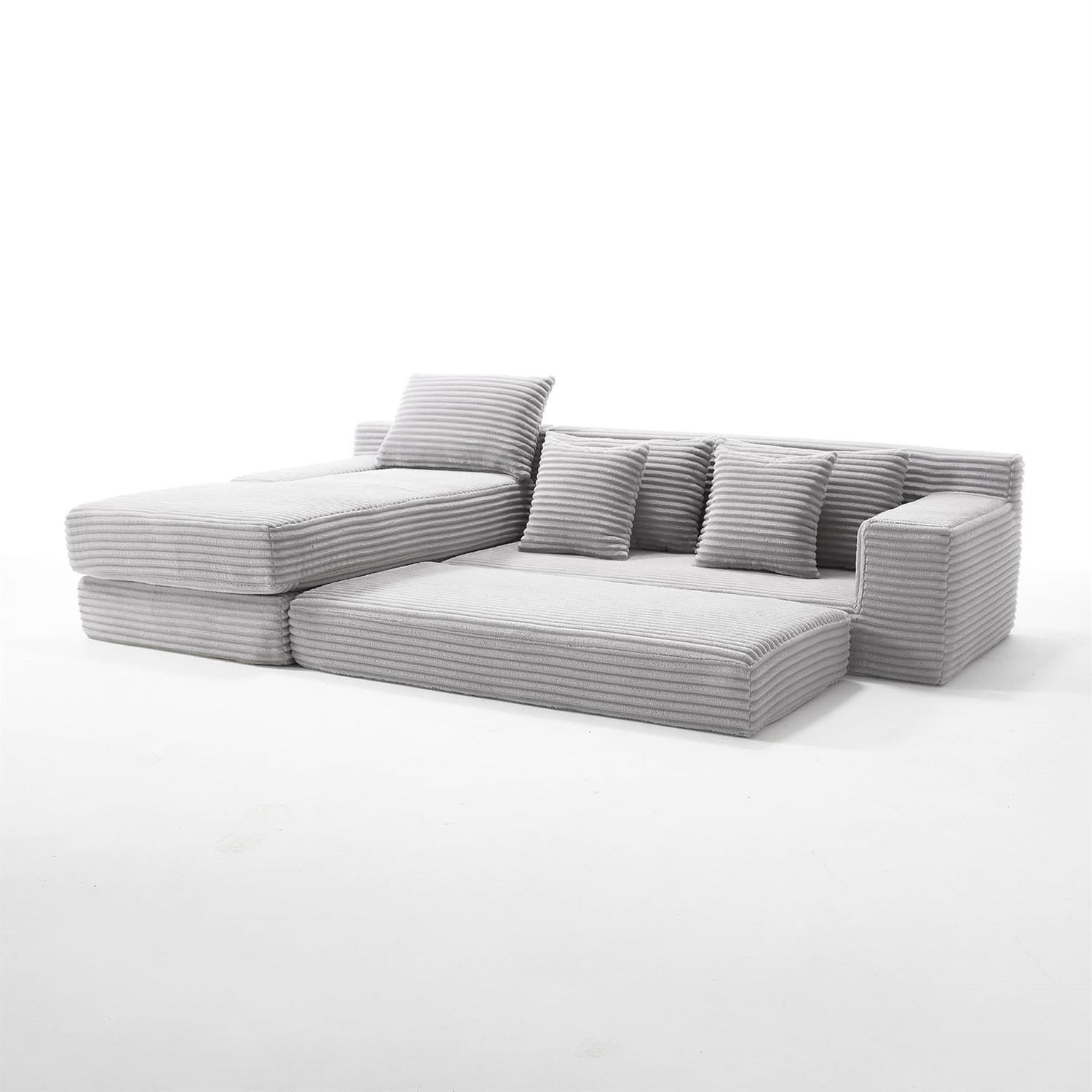 Demi Bonn 104" Convertible L-Shaped Sectional Sofa Bed with Memory Foam & Steel Frame, No Assembly Needed, Corduroy Fabric Modular Couch for Living Room, Gray