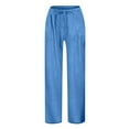 thumbnail image 2 of LLYwey Girls Linen Pants for Toddler Kids Drawstring Elastic Waist Pull on Trousers with Pockets, St16, Blue, 4T, 2 of 8