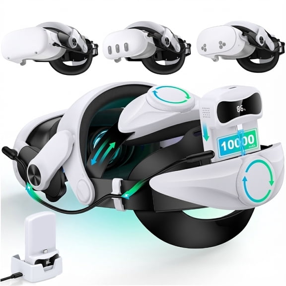 ESYWEN Head Strap for Meta Quest 2/3/3S with 2*10000mAh Batteries, VR Headset Accessories with Adjustable Knob Enhanced