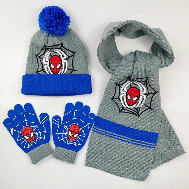 Ensemble Hiver Spiderman Garçon - Chapeau Et Gants Bleus, 100% Acrylique, Lavable En Machine, Taille Enfant - 7