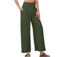 thumbnail image 3 of pstuiky Casual Pants for Women, Cotton and Linen Solid Color Loose Long Linen Pants Outfits for Vacation Comfy Womens Dress Pants Green L, 3 of 8