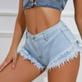 thumbnail image 2 of PEASKJP Womens Cargo Denim Shorts High Waisted Ripped Hem Frayed Distressed Short Jeans, Blue L, 2 of 4