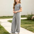 thumbnail image 6 of NEBWOAK Girls Back to School 2 Piece Outfit Set,Casual Short Sleeve Top Drawstring Wide Leg Pants Gray,Size 7-8, 6 of 9