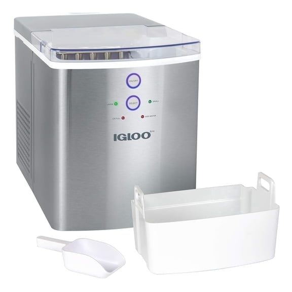 Igloo Portable Electric Ice Machine, 2.5 qt Automatic Countertop Ice Maker with Ice Scoop, Stainless Steel