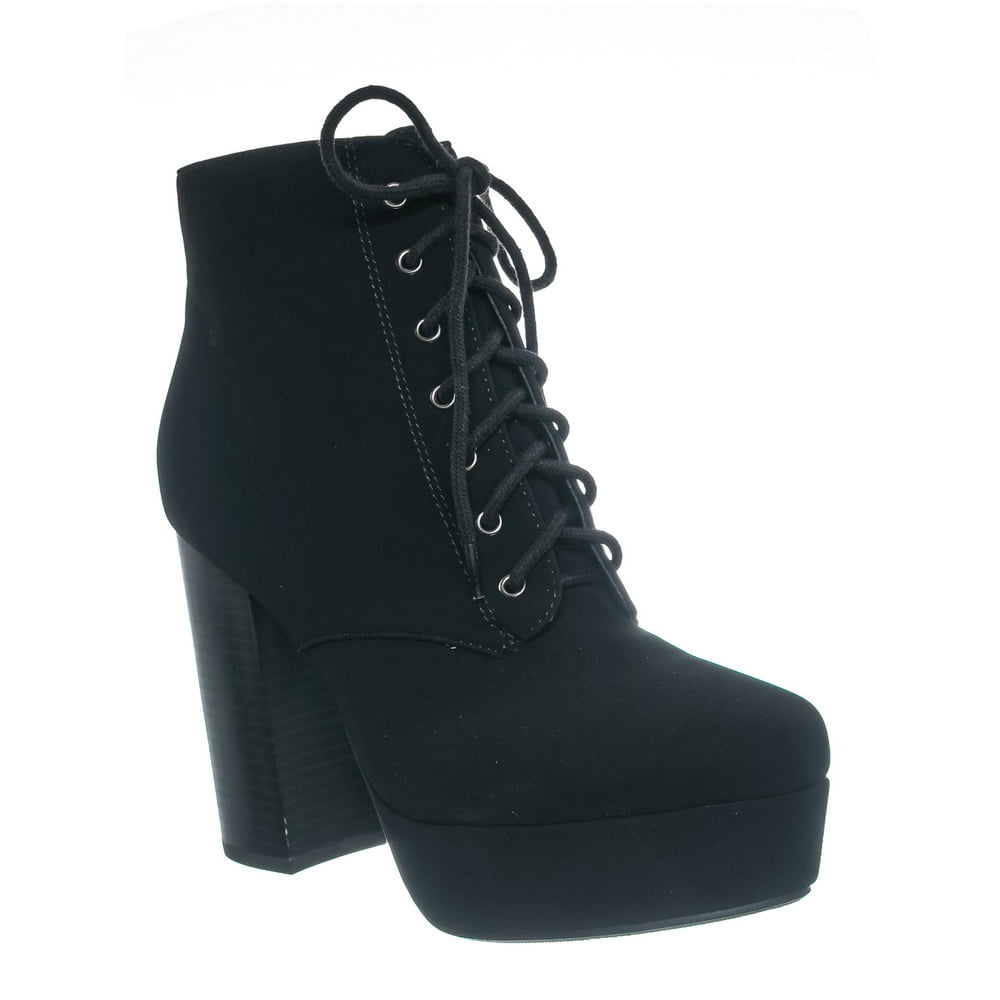 My Delicious Shoes - Erica Chunky Block Heel Lita Boots - Women Lace Up ...
