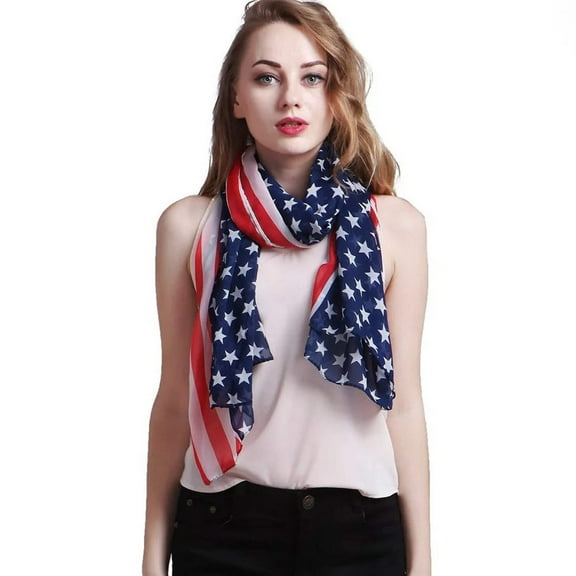 Women American Flag Scarf Soft Chiffon USA Flag Scarves American Independence Day Women Shawl