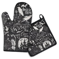 Black Halloween Letter Bat Pattern Kitchen Oven Mitt and Pot Holder Sets 2 Pcs for Baking, Cooking and Grilling, Heat Resistant Up To 392 °F