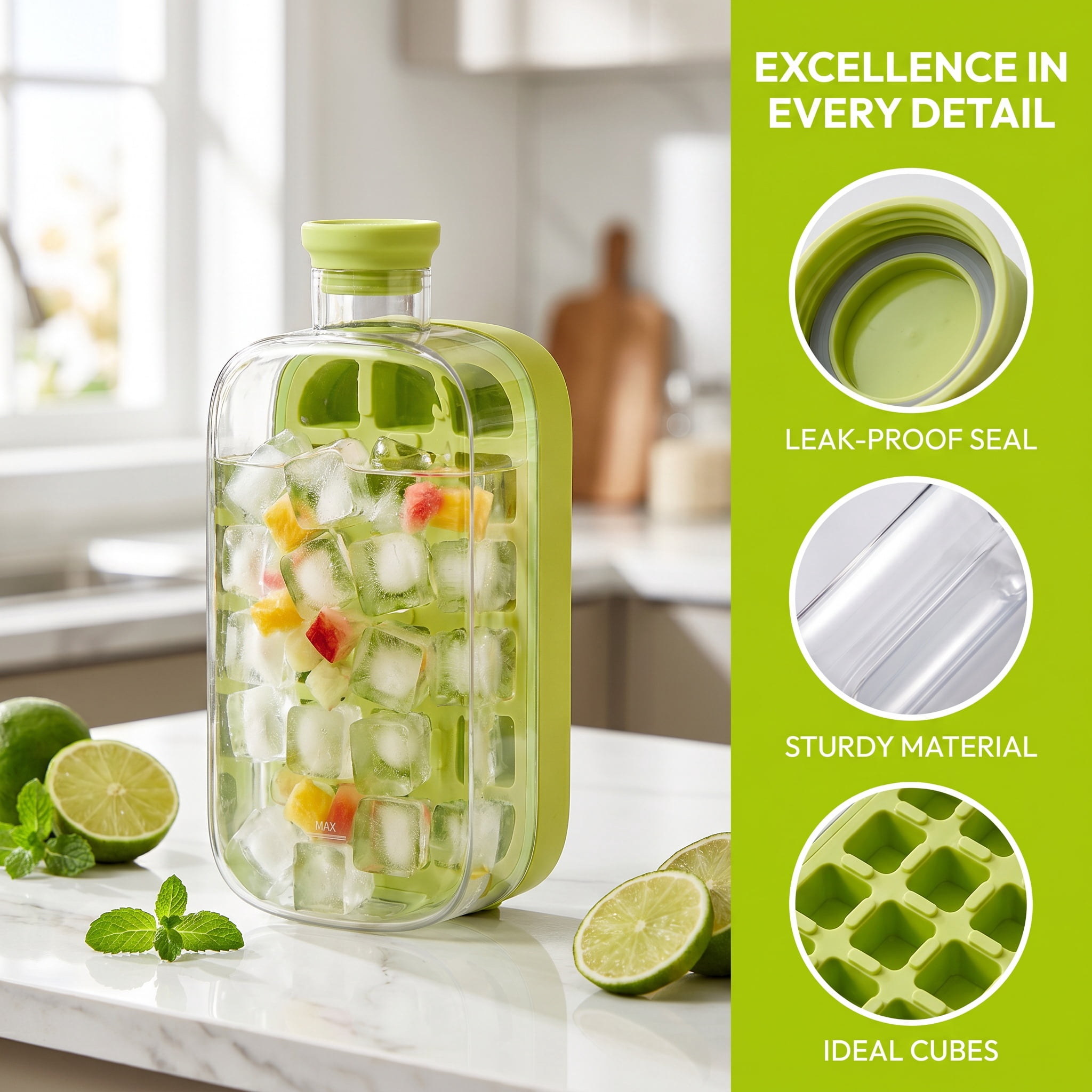 2-in-1 Press-Type Ice Cube Maker Kettle, 10.8x21.7cm Portable Ice Mold Bottle for Instant Release, Leak-Proof Cold Beverage Server for Gym, Camping & Travel