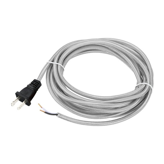 Uxcell 12Ft 18/2 Cloth Covered Lamp Cord with Plug, Vintage Electrical Lamp Cord with Stripped Ends for Extension Wiring DIY Repairing, Silver Tone