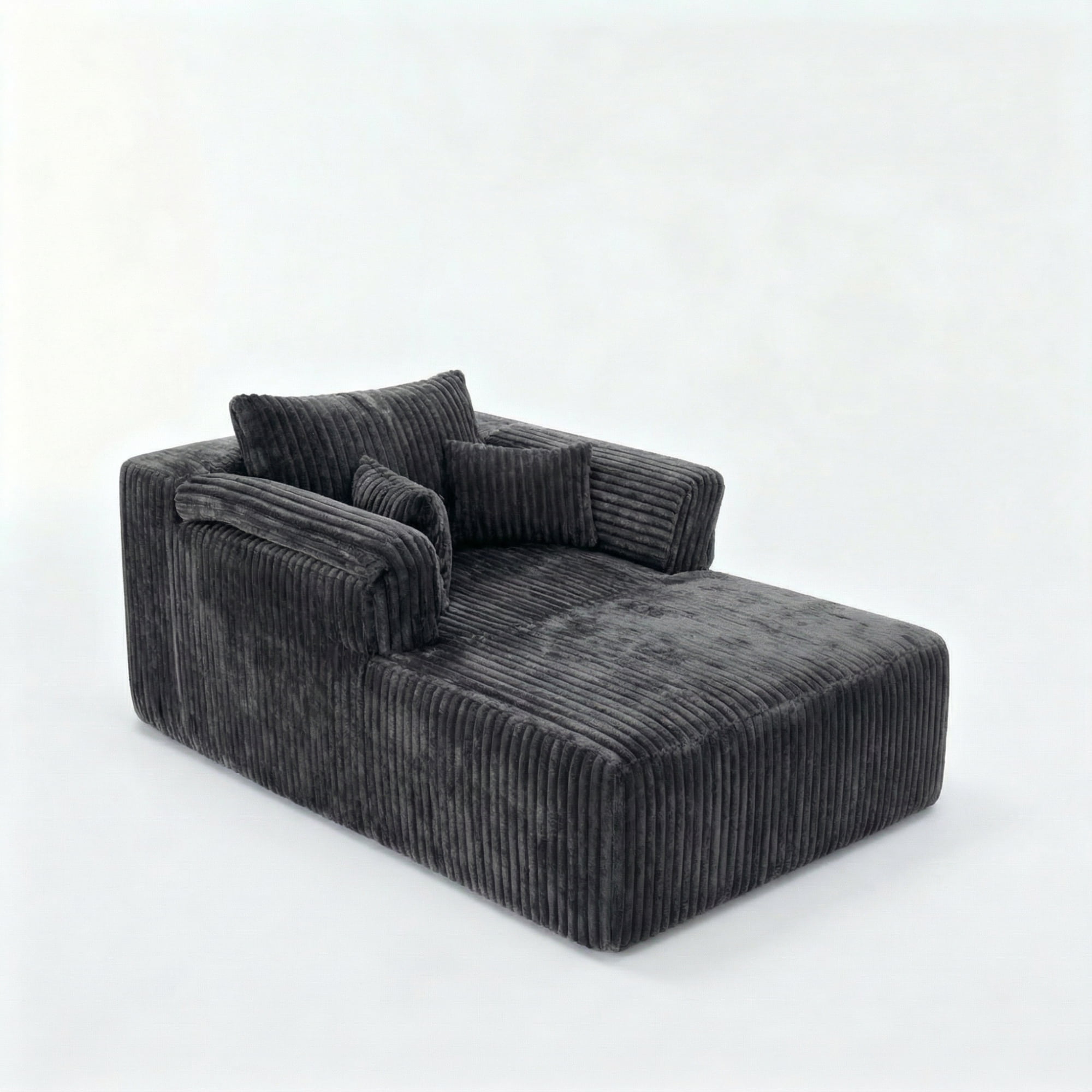 Leumius Oversized Chaise Lounge Chair Indoor,Corduroy Upholstered Boneless Sofa Bed,Modern Deep Seat Cloud Sofa Couch with Back Cushion and Pillows for Living Room, No Assembly Required,Antique Gray