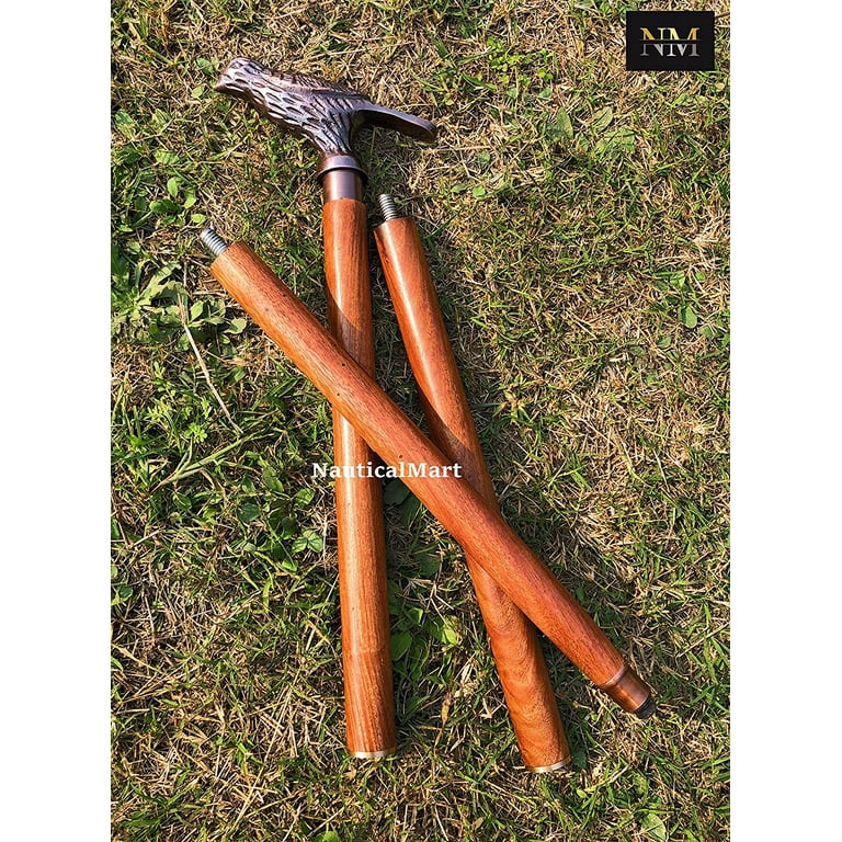 NAUTICAL BRASS CROCODILE head Handle Wooden Walking Stick Cane