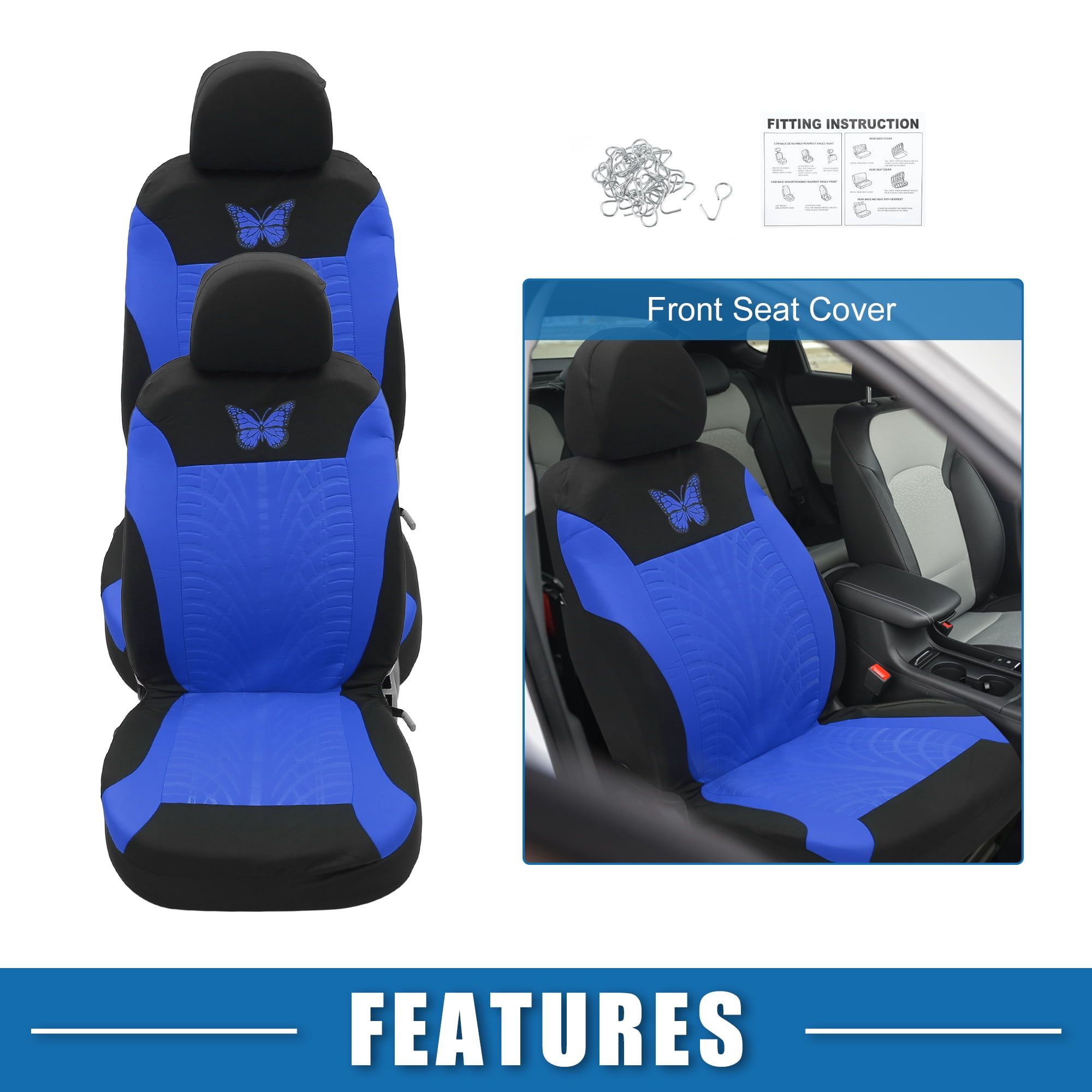 Unique Bargains 4Pcs Universal Washable Butterfly Car Seat Covers Kit Blue