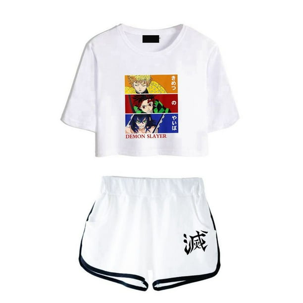Taicanon Anime Demon Slayer Outfits Crop Top T Shirt And Shorts Set For Women Girls White White L Walmart Com Walmart Com