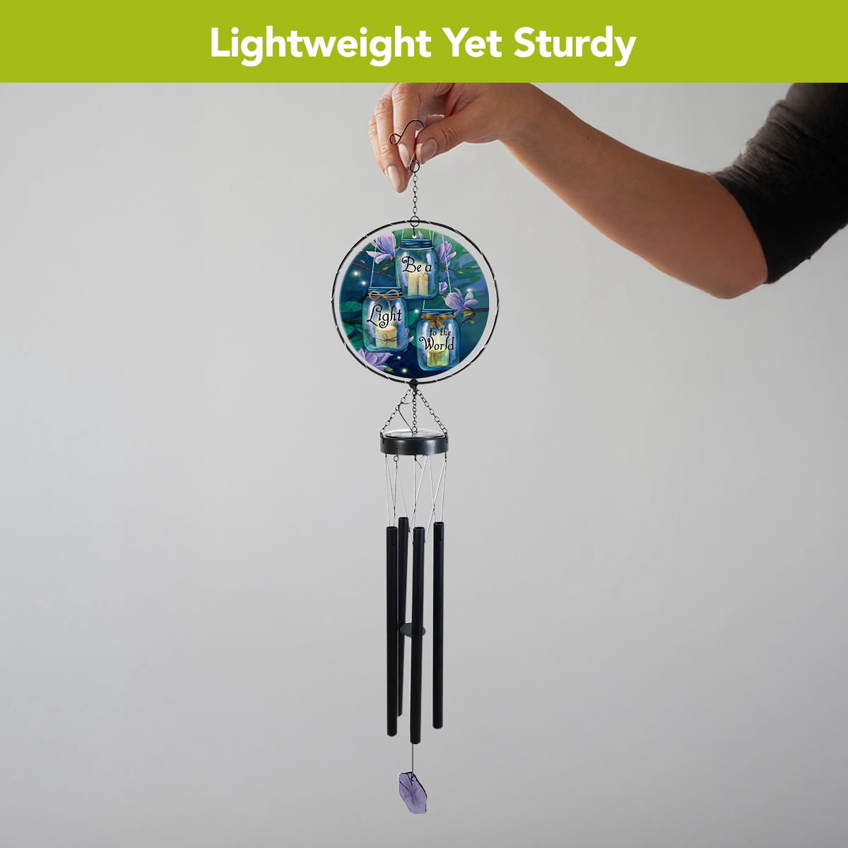 Briarwood Lane Spring LED Illuminated Solar Powered Glass Suncatcher  Wind Chime 37x8 Be a Light To the World For Spring Wind Chime For Outdoors Melodic Metal Windchimes Wind-Chimes